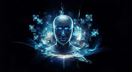 Artificial Intelligence Humanoid with Circuitry and Data Flow Illustration Exploring the Future of Technology and Computing Power