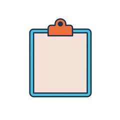 Simple clipboard icon with blank paper and orange clip