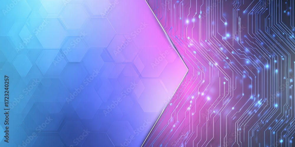 Wall mural abstract hexagonal blue purple gradient background with circuit board digital elements for technolog