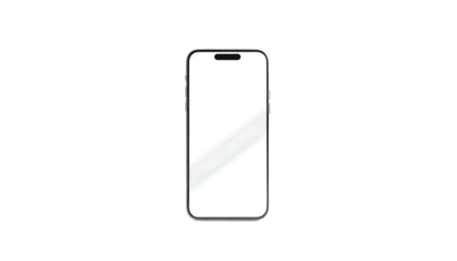 Sleek smartphone with blank white screen, thin bezels, and subtle metallic frame, isolated on black