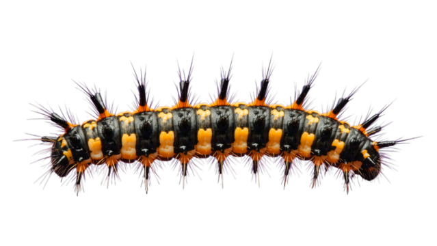 Orange and Black Spiky Caterpillar on Transparent Background, High-Resolution Graphic for Web Design