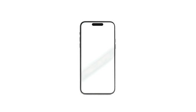 Sleek smartphone with blank white screen, thin bezels, and subtle metallic frame, isolated on black