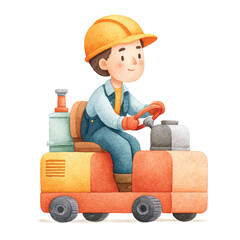 Obraz premium Construction worker driving a forklift with a safety helmet on the job.