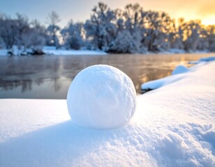 Perfect snow globe on snow bank at winter sunrise