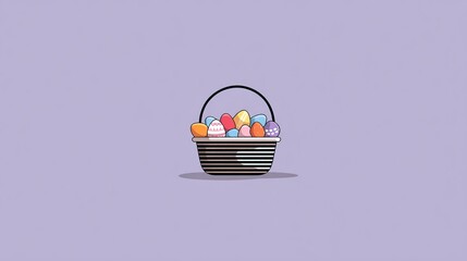 Minimalist Striped Easter Basket with Colorful Eggs