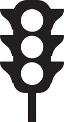 Black traffic light signal with three illuminated circles in silhouette