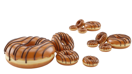 Multiple glazed donuts, chocolate stripes