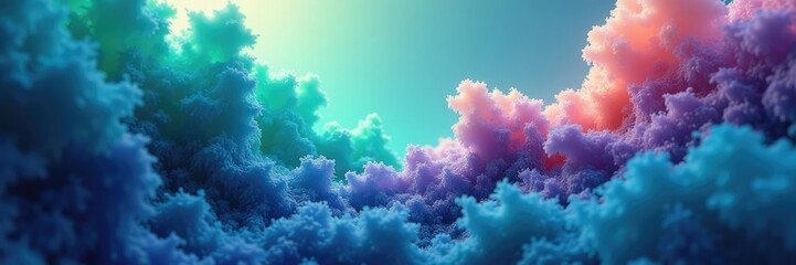 Fototapeta premium A vibrant, colorful cloud formation fills the frame, showcasing a spectrum of pastel hues and a sense of depth and movement.