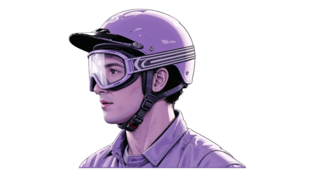 Purple Motorcycle Helmet with Goggles, Glossy Illustration on Transparent Background