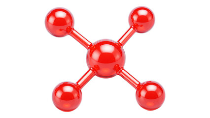 Red Glossy Sphere with Four Red Rods on Transparent Background, 3D Realism Design Element