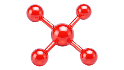 Red Glossy Sphere with Four Red Rods on Transparent Background, 3D Realism Design Element