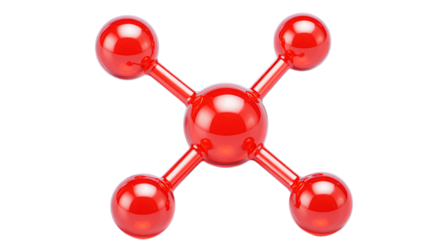 Red Glossy Sphere with Four Red Rods on Transparent Background, 3D Realism Design Element