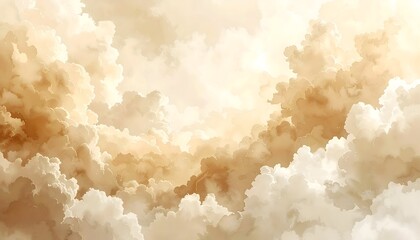 A soft, golden-beige view of dense clouds filling the sky