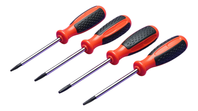 Red Screwdriver Set with Black Handles on Transparent Background, 3D Realism Design Element