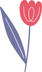 A stylized red tulip with a single purple leaf