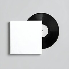 Blank white record sleeve alongside a black vinyl record