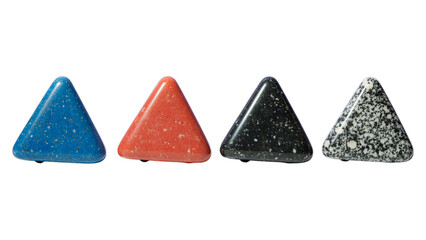 Triangular Gemstones in Blue, Red, Black, and White, Transparent Cutout, Geometric Design Element