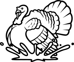 Majestic turkey strutting proudly in a dynamic water splash, perfect for holiday designs and agricultural themes