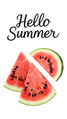 Watermelon Slices with Black Seeds, Crimson on Transparent Background, Summer Illustration for Web Design