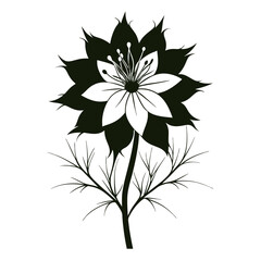  nigella  flower silhouette vector on white background