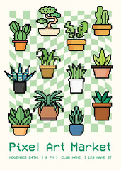 Fototapeta premium Pixel art poster plants
