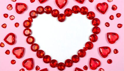 Pink background, white heart frame, red gems