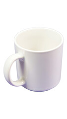 White Ceramic Mug with Handle, Glossy Finish on Transparent Background, Simple Graphic Asset