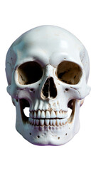 White Human Skull with Teeth, Glossy Texture on Transparent Background, 3D Realism Graphic for Digital Media