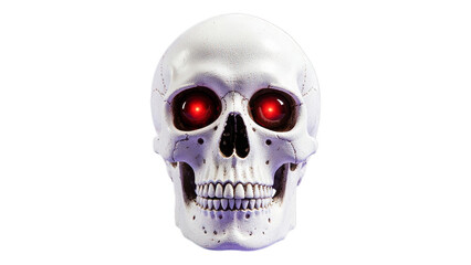 White Glowing Skull with Red Eyes, Transparent Background, 3D Realism Design Element