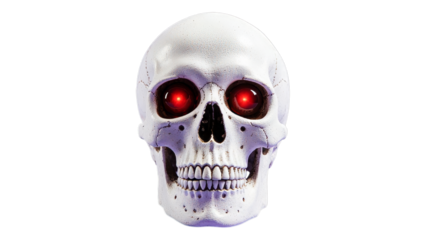White Glowing Skull with Red Eyes, Transparent Background, 3D Realism Design Element