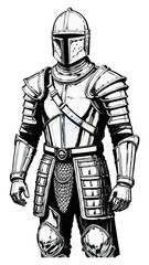 White Knight Armor with Transparent Background, Sketch Illustration for Digital Media