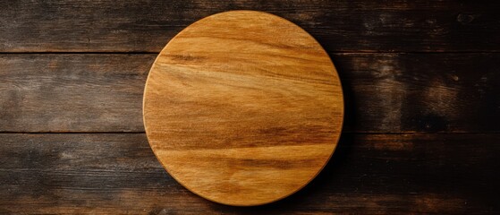 The Round Wooden Cutting Board on Dark Rustic Tabletop with Empty Space