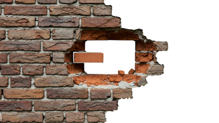 Damaged brick wall with a gaping hole