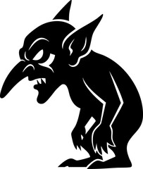 Fearsome goblin creature with sharp teeth and pointed ears, embodying mischief and fantasy mischief for dark themes and Halloween designs.