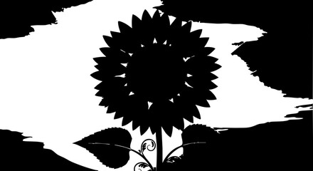 Striking black silhouette of a vibrant sunflower against a stark white background, perfect for modern design projects and natural themes.