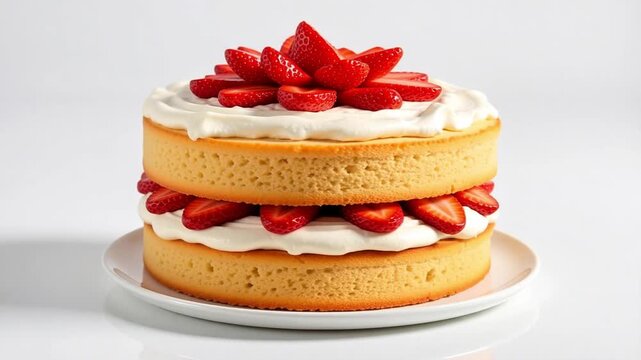 Delightful strawberry shortcake video with creamy frosting and fresh berries for dessert promotions or baking tutorials online now
