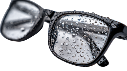 Sunglasses with Water Drops Macro on white background 