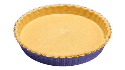 Yellow Cream Pie in Blue Ceramic Dish on Transparent Background, Minimalist Food Illustration