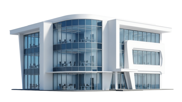 Modern white office building with glass facade