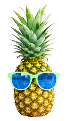 Yellow Pineapple with Sunglasses, Glossy 3D Realism on Transparent Background, Graphic Asset