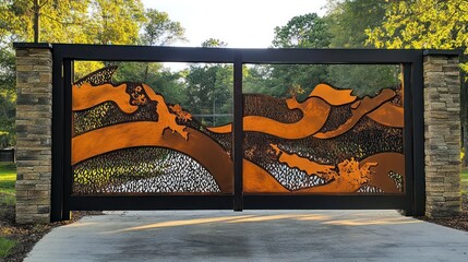 Unique customized gate featuring personalized engravings, bold designs, and mixed materials