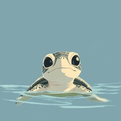 This charming illustration features a baby turtle swimming gracefully in serene ocean water, capturing the essence of marine life and nature's beauty.