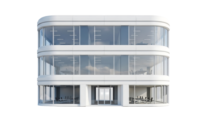 Curved, modern office building with large windows