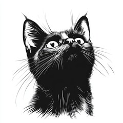 A black cat with its head tilted to the side. The cat has a look of curiosity and interest