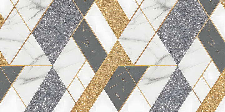 Geometric pattern featuring marble gray and gold triangles with thin gold lines design element abstract wallpaper