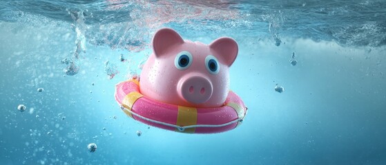 The Pig Float Buoyant in Clear Blue Water Surrounded by Splashing Droplets