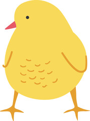 A yellow cartoon chick with orange legs and wings