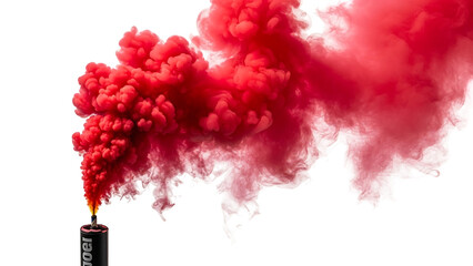 Red smoke plume erupting from a black canister