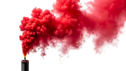 Red smoke plume erupting from a black canister