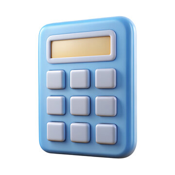 3D Rendered Blue Calculator with Yellow Display and White Buttons object technology